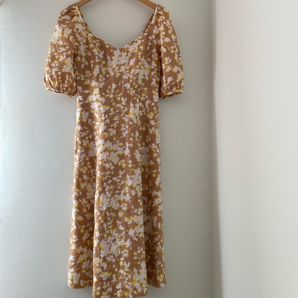 Draper James June Dress Shadow Floral Linen White Tan Yellow XS or 0 - Picture 3 of 17